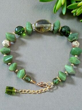 Green Gemstone and Golden Accent Bracelet